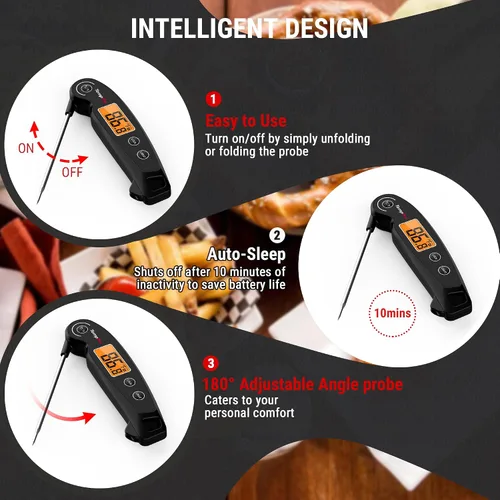 Miniatura 3 de ThermoPro TP605 Termómetro Digital de Lectura Instantánea para Carne para Cocinar, Termómetro de Alimentos Impermeable con Retroiluminación