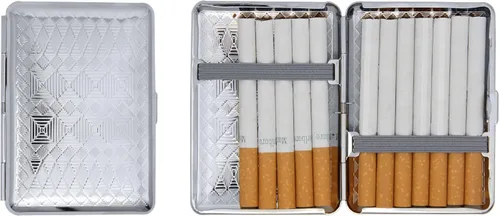 Miniatura 17 de Juego de 2 cajas de cigarrillos compactas chapadas en metal tamaño King con bandas elásticas (pergamino victoriano dorado)
