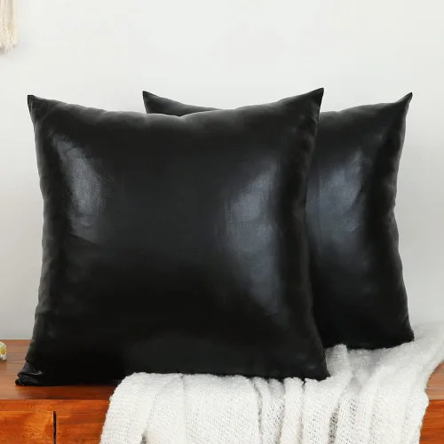 Miniatura 13 de Juego de 2 fundas de cojín decorativas modernas metálicas y brillantes, fundas de almohada cuadradas suaves de piel sintética para sofá, cama, Verde