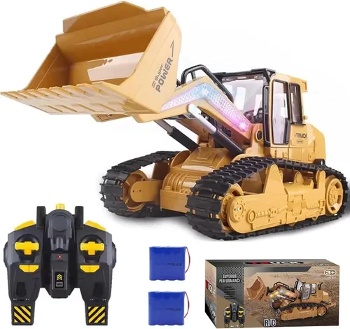 Bulldozer RC, camión de construcción de control remoto de 10 canales, cargador rc, juguetes de juego RC para niños, con luces y sonido, tractor tipo