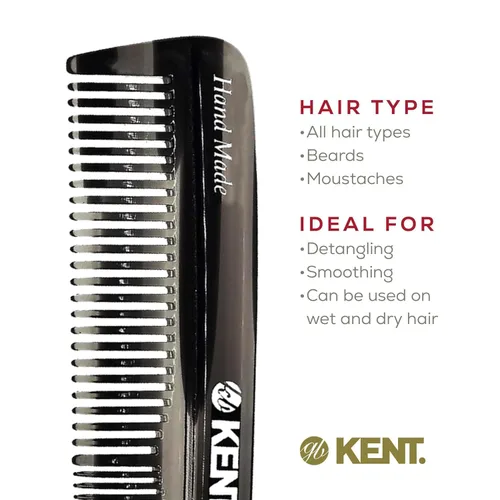 Miniatura 6 de Kent R7TG Peine de bolsillo de doble diente en grafito negro, peine pequeño de dientes finos/anchos para peinar el cabello, barba y bigote