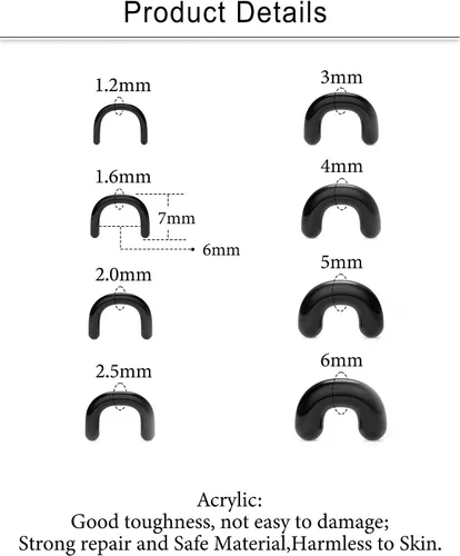 Miniatura 2 de Cisyozi 16G, 14G, 12G, 10G, 8G, 6G, 4G, 2G, kit de estiramiento de plástico negro transparente, hipoalergénico, en forma de U, anillos de tabique