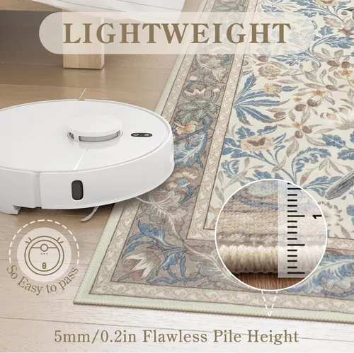 Miniatura 5 de Beeiva Alfombra Lavable para Pasillo 2x6 pies - Beige Vintage Resistente a Manchas Alfombra Floral para Cocina, Alfombras Bohemias
