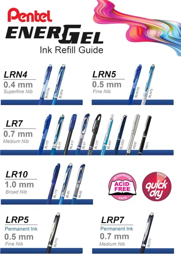 Miniatura 3 de Pentel - Tinta de recarga para pluma de gel líquido EnerGel, (0.5mm), línea fina, punta de aguja, tinta negra, caja de 12 (LRN5-A)