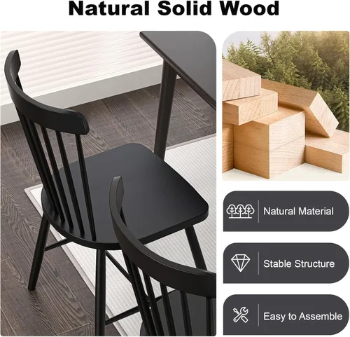 Miniatura 3 de Juego de 8 sillas de comedor estilo granja, sillas Windsor de madera de goma maciza con respaldo de husillo, muebles modernos de mediados de siglo