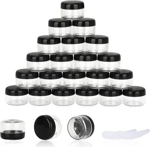 Miniatura 24 de 100 piezas de 5 gramos Envases de muestra, tarros vacíos de 5 ml con tapas, envases cosméticos pequeños, tarros de muestra mini con 8 piezas de mini