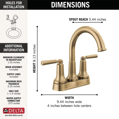 Miniatura 4 de Delta Faucet Saylor - Grifo de baño dorado, grifo de lavabo de baño, grifo de baño centrado para lavabo de baño, tecnología Diamond Seal, conjunto