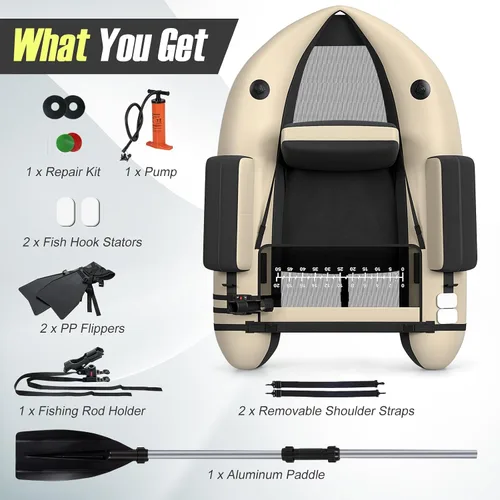 Miniatura 8 de GYMAX Tubo flotador de pesca, barco de pesca inflable de 350 libras con paleta, bomba, aletas, estatores de anzuelos, regla de pescado, bolsillos
