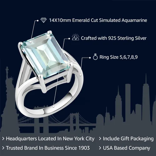 Miniatura 26 de Gem Stone King Anillo de compromiso solitario con piedra preciosa de corte esmeralda de 0.551 x 0.394 in para mujer, plata de ley 925, anillo
