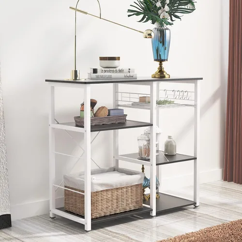 Miniatura 4 de sogesfurniture Estante de cocina de 3 niveles para panadero, soporte para microondas con almacenamiento y cajón, estante para estación de trabajo