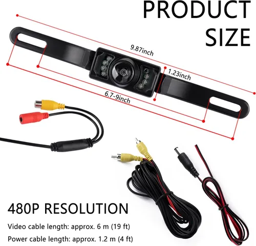 Miniatura 2 de Cámara de respaldo HD para automóvil con cámara de matrícula de visión nocturna de 8 LED, gran angular de 170°, cámara de visión trasera impermeable