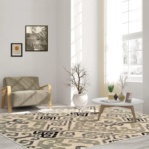Superior Altura del pelo de 0.315 in con respaldo de yute, hermoso patrón de damasco Ikat, alfombras tejidas de moda y asequibles, alfombra de 5 x 8