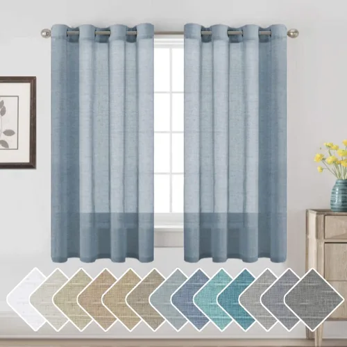 Miniatura 13 de H.VERSAILTEX Cortinas de 96 pulgadas de largo, cortinas de lino/cortinas transparentes de mezcla de lino natural/paneles/cortinas para sala