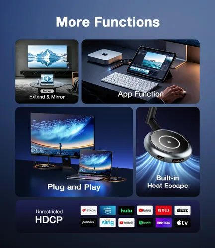 Miniatura 6 de AIMIBO Transmisor HDMI inalámbrico 2026 y 2 receptores, decodificación 4K 1080P@60Hz, 656FT/200M, espejo de aplicación Tutuplay, extensor
