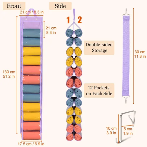 Miniatura 2 de Lirex Organizador de almacenamiento de leggings de yoga con 24 bolsillos, organizador plegable de tela Oxford para colgar en el armario, camisas
