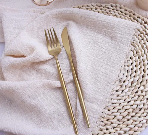Miniatura 7 de Servilletas de tela con juego de 6 servilletas de gasa con flecos, 100% algodón natural suave, servilletas lavables, ideales para bodas