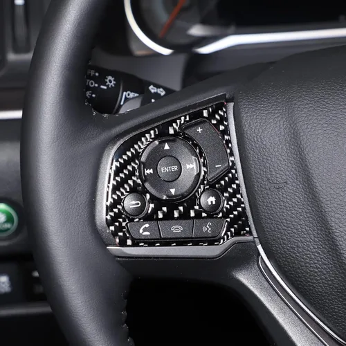 Miniatura 6 de Cubierta de botón interior de volante de automóvil de fibra de carbono real suave 3D, kit de decoración compatible con Honda Pilot 2019-2022, Negro