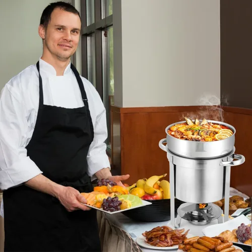 Miniatura 8 de Calentador de sopa redondo de acero inoxidable de 7 cuartos de galón, paquete de 2 Soup Chafer, Include Pot Lid & Fuel Holder, Commercial Soup Pot