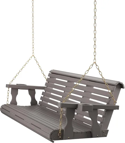 Miniatura 23 de Columpio Amish resistente para terraza (800 lb) con cadenas para colgar y posavasos Tinte negro semisólido