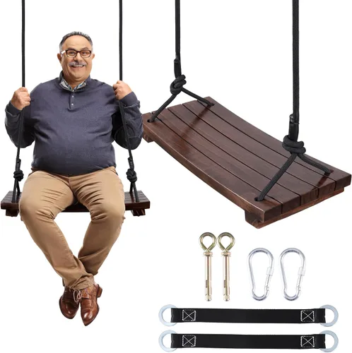 Miniatura 12 de PELLOR Asiento de columpio de madera de haya para colgar de 16.5 x 7.9 x 0.6 pulgadas, juego de columpios de árbol de cuerda ajustable para niños