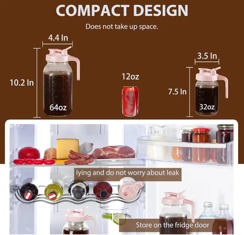 Miniatura 3 de Glyntrof Jarra para Preparar Café Frío, Rosa 64 Oz Frasco Mason de Vidrio Resistente de Boca Ancha con Tapa de Pico Vertedor con Filtro de Acero