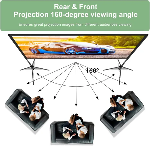 Miniatura 6 de Pantalla de proyector con soporte, de 120 pulgadas, portátil, para interiores y exteriores, pantalla de proyección trasera delantera, pantalla
