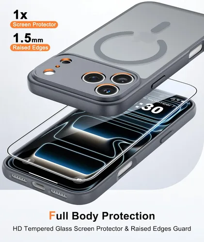 Miniatura 443 de FNTCASE Funda para iPhone 17 Pro: Fundas delgadas translúcidas de color azul claro compatibles con MagSafe, protección completa de la cámara