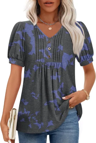 Miniatura 6 de Findsweet Blusas de túnica de verano para mujer, tops casuales y elegantes, manga corta, M-3XL