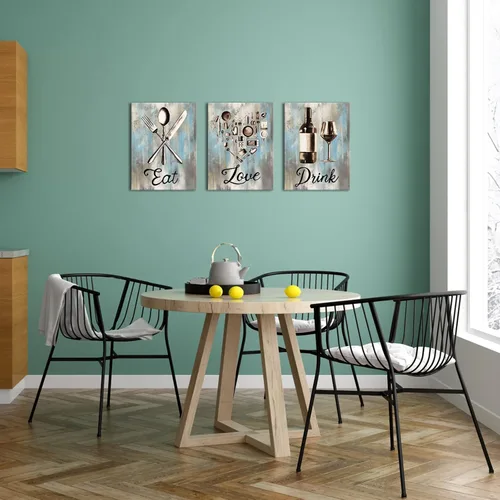 Miniatura 5 de LyerArtork Imágenes de cocina para el hogar, arte de pared, utensilios vintage, impresiones en lienzo, pinturas de letrero de "Eat Love Drink