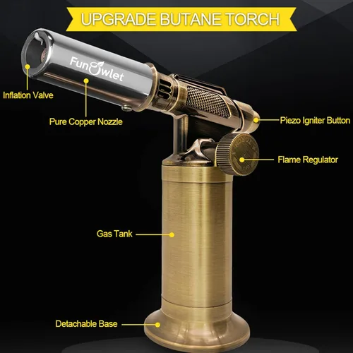 Miniatura 3 de FunOwlet Encendedor de butano recargable, sopletes de soldadura de metal de alta calidad con llama de precisión ajustable para cocina culinaria