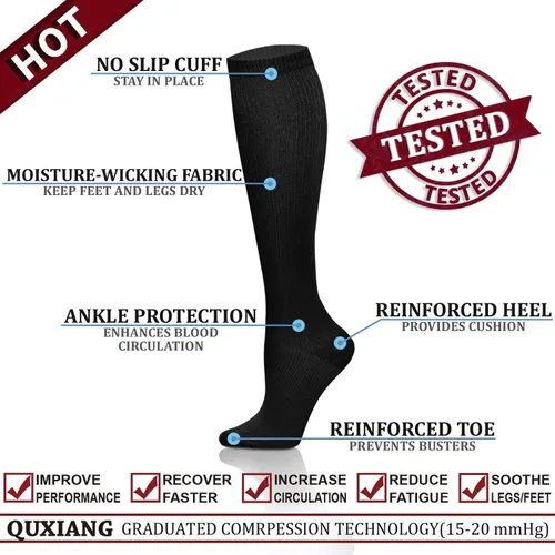Miniatura 4 de QUXIANG 3 pares de calcetines de compresión para mujeres y hombres, circulación sanguínea, lo mejor para correr, ciclismo atlético, 15-20 mmHg