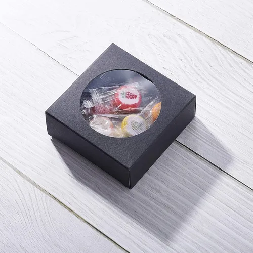 Miniatura 6 de BENECREAT Paquete de 24 cajas de papel kraft con ventana transparente de 3 x 3 x 1.2 pulgadas, cajas de embalaje de regalo de papel kraft negro