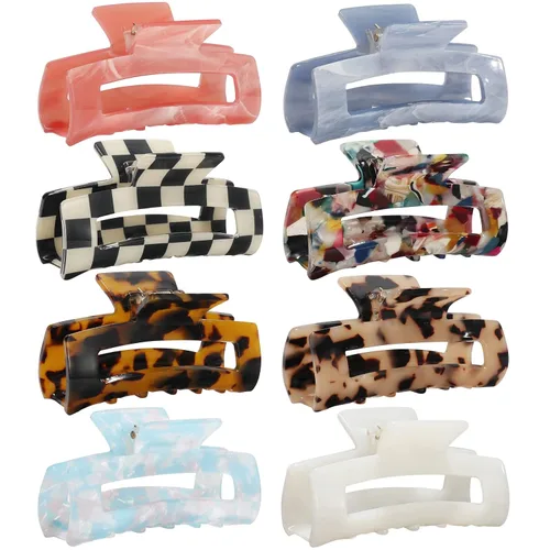 Paquete de 8 pinzas acrílicas medianas de mariposa para el cabello, estampado de leopardo, agarre fuerte antideslizante para mujeres y niñas