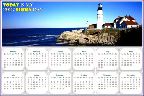Calendario magnético 2025 – Imanes de calendario – Today is my Lucky Day – Resistente a la decoloración, desgarros y agua – (vista del faro de