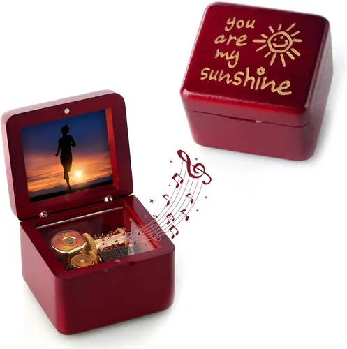 Miniatura 10 de Caja de Música Mini con Marco de Fotos Grabado Láser Caja de Música Vintage de Cuerda, Regalo para el Día de la Madre Día de San Valentín Día