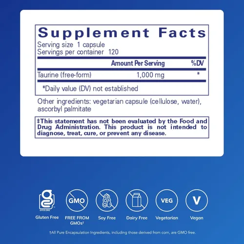 Miniatura 2 de Pure Encapsulations Taurina 1,000 mg - Apoya la salud del corazón y la desintoxicación - Aminoácido esencial - Salud del hígado y la vesícula