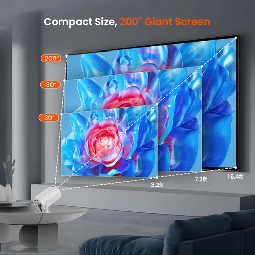 Miniatura 8 de Mini proyector con WiFi y Bluetooth, proyector de películas portátil con rotación de 180°, compatible con HD de 1080P, Keystone vertical automático