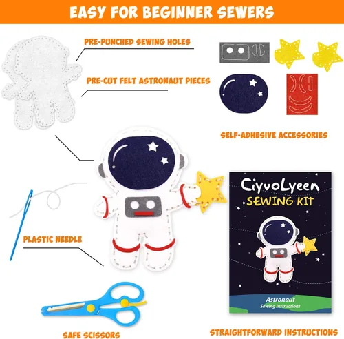 Miniatura 4 de CiyvoLyeen Kit de costura espacial para niños, sistema solar, actividades de bricolaje para niños, suministros de manualidades de fieltro para 7, 8