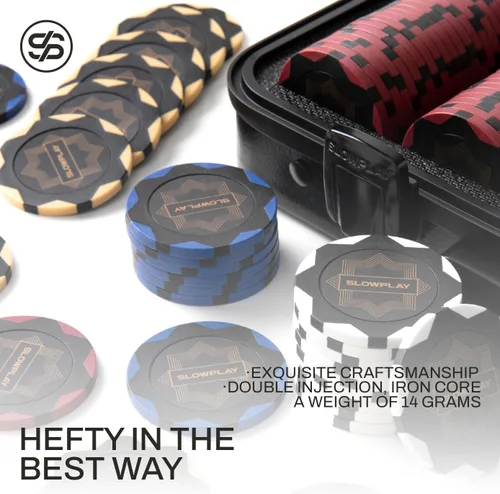 Miniatura 3 de SLOWPLAY Juego de fichas de póker de 14g de arcilla para Texas Hold'em, 500 piezas, con valores numerados, estilo Art Deco, y estuche de transporte