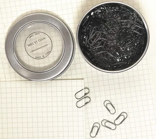 Miniatura 5 de 200 mini clips de papel negro de níquel negro, bonitos clips de papel de 3/5 pulgadas, acero inoxidable en hojalata plateada, soportes para oficina