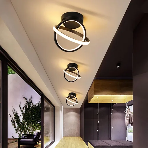 Miniatura 8 de CANEOE Lámparas de techo LED modernas, lámparas de pasillo redondas creativas de 30W con acabado cromado, lámpara de 6000K cerca del techo