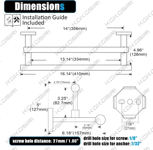Miniatura 2 de Toallero de mano KOKOSIRI de 16 pulgadas, toallero de baño para estante de gabinete de baño, barras de toallas, acero inoxidable cepillado dorado