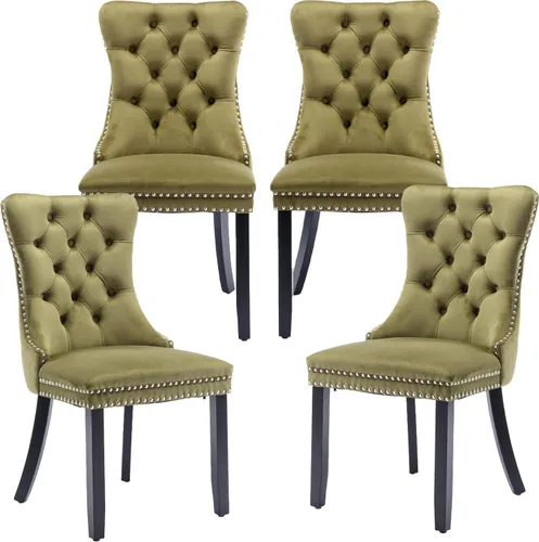 Miniatura 62 de LKTART Juego de 2 sillas de comedor de terciopelo, sillas de comedor copetudas con ribete de anillo de clavo, silla de comedor tapizada con patas
