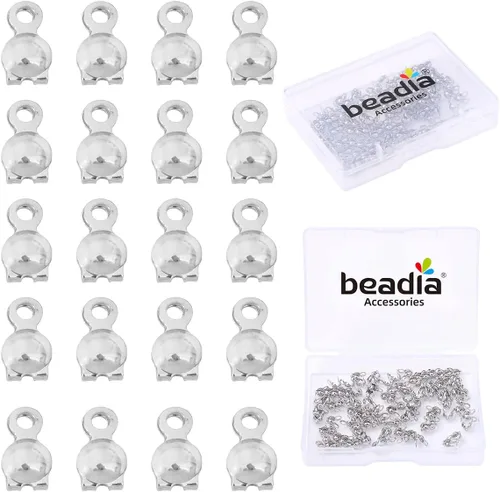 Miniatura 12 de BEADIA - Hebilla de línea de pesca cilíndrica chapada en oro de 14 quilates, tapas de extremo de 3.2 mm, 30 piezas para hacer joyas