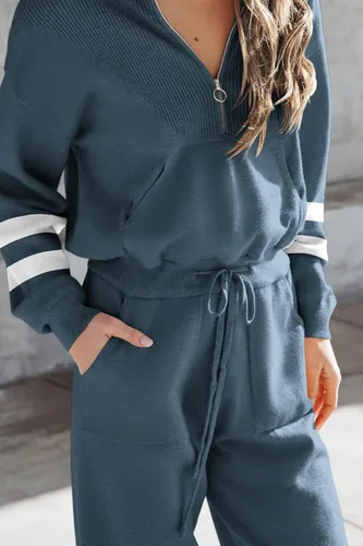 Miniatura 167 de PRETTYGARDEN Conjunto de suéter de 2 piezas para mujer, sudadera con cremallera, pantalones deportivos, ropa casual