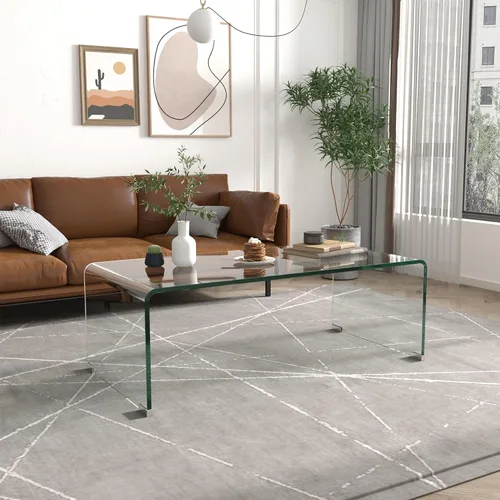 IANIYA Mesa de centro de vidrio templado para decoración moderna de sala de estar, fácil de limpiar con bordes redondeados seguros y diseño