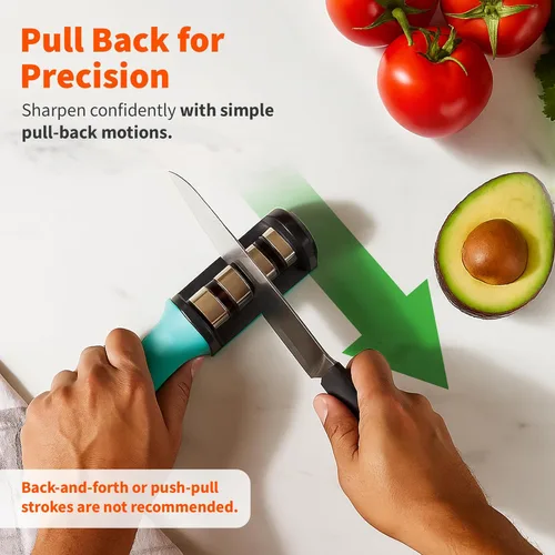 Miniatura 5 de IMUSA - Afilador de cuchillos de cocina con diseño de afilador de cuchillas de acero inoxidable de 3 etapas, fácil de usar, kit ergonómico de Verde