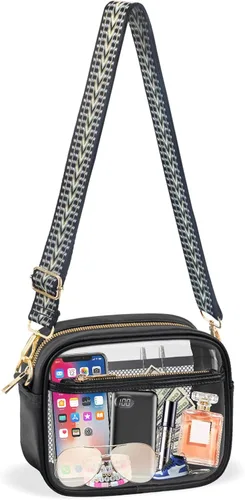 Miniatura 8 de Bolso cruzado transparente aprobado por estadios para mujer con correa ajustable para conciertos y festivales deportivos Negro-g4