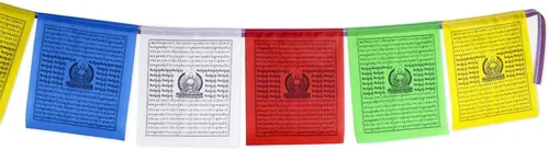 Flaglink Bandera tibetana de oración – 12 x 14 pulgadas, 25 banderas de 27 pies de longitud – Lung Ta Wind Horse Bandera para exteriores