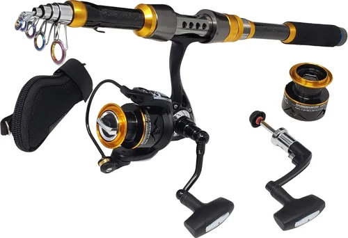 Miniatura 7 de High Altitude Brands Bastón de pesca telescópico portátil ligero, estuche y disponible con carrete giratorio, motocicleta, automóvil, senderismo